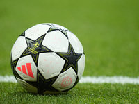 Match ball during the UEFA Champions League 2024/25 League Phase MD1 match between Real Madrid C.F. and VfB Stuttgart at Estadio Santiago Be...