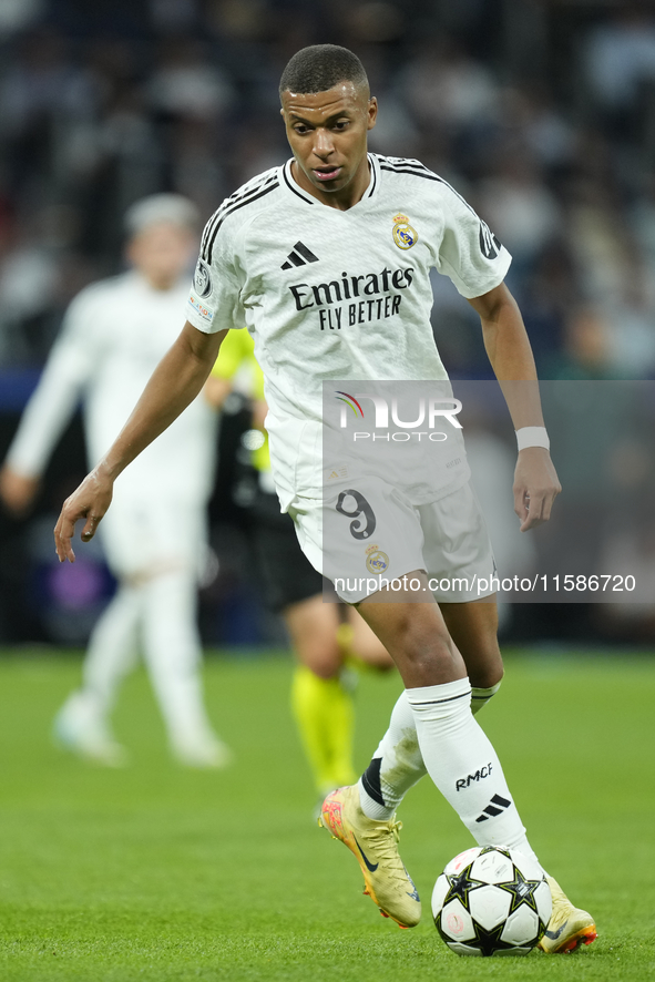 Kylian Mbappe centre-forward of Real Madrid and France during the UEFA Champions League 2024/25 League Phase MD1 match between Real Madrid C...