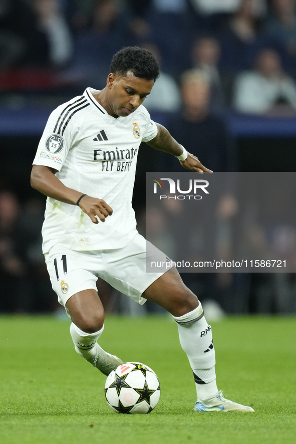 Rodrygo Goes right winger of Real Madrid and Brazil during the UEFA Champions League 2024/25 League Phase MD1 match between Real Madrid C.F....