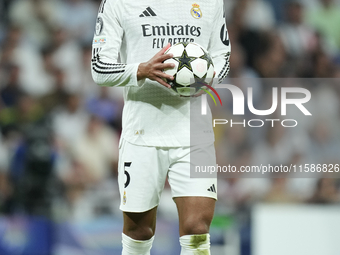 Jude Bellingham central midfield of Real Madrid and England during the UEFA Champions League 2024/25 League Phase MD1 match between Real Mad...