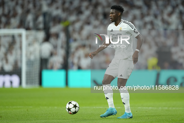 Aurelien Tchouameni defensive midfield of Real Madrid and France during the UEFA Champions League 2024/25 League Phase MD1 match between Rea...