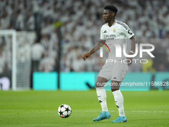 Aurelien Tchouameni defensive midfield of Real Madrid and France during the UEFA Champions League 2024/25 League Phase MD1 match between Rea...