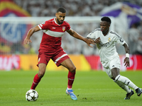 Josha Vagnoman right-back of Stuttgart and Germany and Vinicius Junior left winger of Real Madrid and Brazil compete for the ball during the...