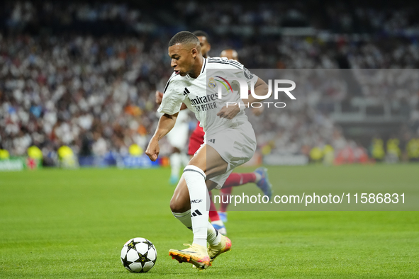 Kylian Mbappe centre-forward of Real Madrid and France during the UEFA Champions League 2024/25 League Phase MD1 match between Real Madrid C...