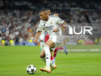 Kylian Mbappe centre-forward of Real Madrid and France during the UEFA Champions League 2024/25 League Phase MD1 match between Real Madrid C...