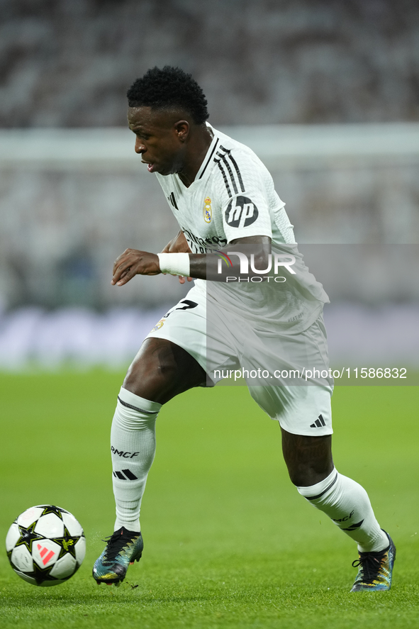 Vinicius Junior left winger of Real Madrid and Brazil during the UEFA Champions League 2024/25 League Phase MD1 match between Real Madrid C....