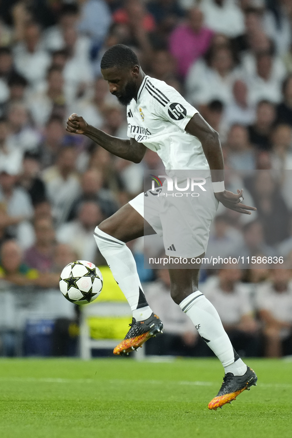 Antonio Rudiger centre-back of Real Madrid and Germany during the UEFA Champions League 2024/25 League Phase MD1 match between Real Madrid C...