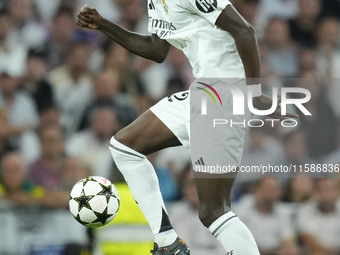 Antonio Rudiger centre-back of Real Madrid and Germany during the UEFA Champions League 2024/25 League Phase MD1 match between Real Madrid C...