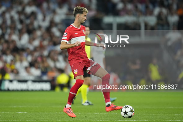 Atakan Karazor defensive midfield of Stuttgart and Turkiye controls the ball during the UEFA Champions League 2024/25 League Phase MD1 match...