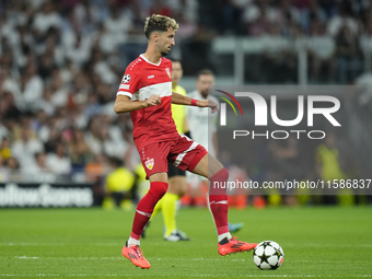 Atakan Karazor defensive midfield of Stuttgart and Turkiye controls the ball during the UEFA Champions League 2024/25 League Phase MD1 match...