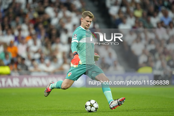 Alexander Nubel goalkeeper of Stuttgart and Germany during the UEFA Champions League 2024/25 League Phase MD1 match between Real Madrid C.F....