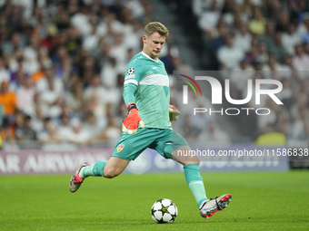 Alexander Nubel goalkeeper of Stuttgart and Germany during the UEFA Champions League 2024/25 League Phase MD1 match between Real Madrid C.F....