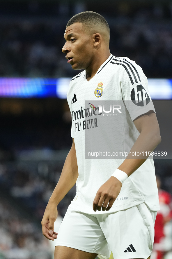 Kylian Mbappe centre-forward of Real Madrid and France during the UEFA Champions League 2024/25 League Phase MD1 match between Real Madrid C...