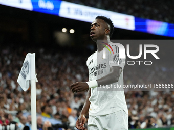 Vinicius Junior left winger of Real Madrid and Brazil during the UEFA Champions League 2024/25 League Phase MD1 match between Real Madrid C....