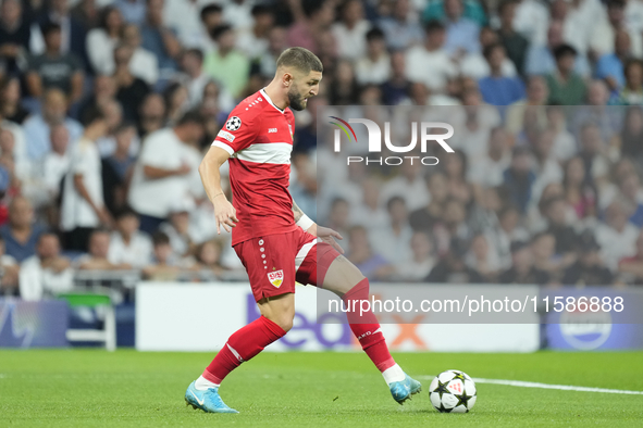 Jeff Chabot centre-back of Stuttgart and Germany during the UEFA Champions League 2024/25 League Phase MD1 match between Real Madrid C.F. an...