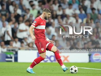 Jeff Chabot centre-back of Stuttgart and Germany during the UEFA Champions League 2024/25 League Phase MD1 match between Real Madrid C.F. an...