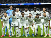 Real Madrid line up (L-R) Thibaut Courtois, Federico Valverde, Aurelien Tchouameni, Antonio Rudiger, Jude Bellingham, Lucas Vazquez, Ferland...