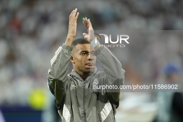 Kylian Mbappe centre-forward of Real Madrid and France prior the UEFA Champions League 2024/25 League Phase MD1 match between Real Madrid C....