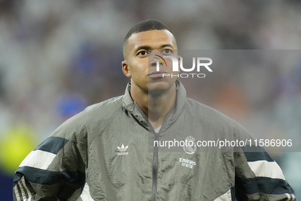 Kylian Mbappe centre-forward of Real Madrid and France during the UEFA Champions League 2024/25 League Phase MD1 match between Real Madrid C...