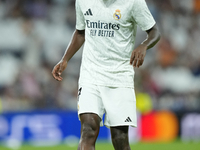 Vinicius Junior left winger of Real Madrid and Brazil during the warm-up before the UEFA Champions League 2024/25 League Phase MD1 match bet...