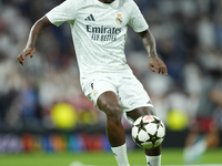 Vinicius Junior left winger of Real Madrid and Brazil  during the warm-up before the UEFA Champions League 2024/25 League Phase MD1 match be...