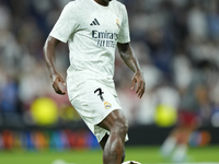 Vinicius Junior left winger of Real Madrid and Brazil  during the warm-up before the UEFA Champions League 2024/25 League Phase MD1 match be...