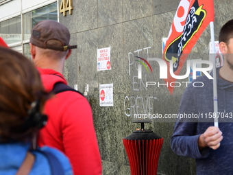 Several CGT demonstrators in front of the Lyon court protest against the elimination of posts in the youth judicial police in Lyon, France,...