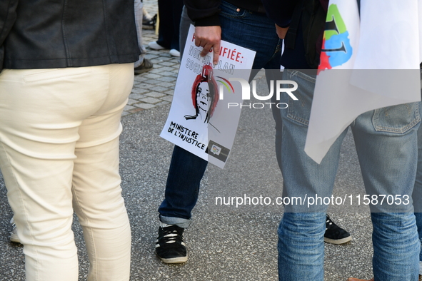 Several CGT demonstrators in front of the Lyon court protest against the elimination of posts in the youth judicial police in Lyon, France,...