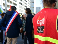 Several CGT demonstrators in front of the Lyon court protest against the elimination of posts in the youth judicial police in Lyon, France,...