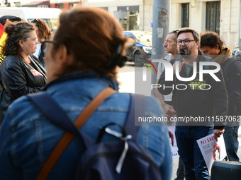 Several CGT demonstrators in front of the Lyon court protest against the elimination of posts in the youth judicial police in Lyon, France,...