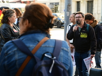 Several CGT demonstrators in front of the Lyon court protest against the elimination of posts in the youth judicial police in Lyon, France,...