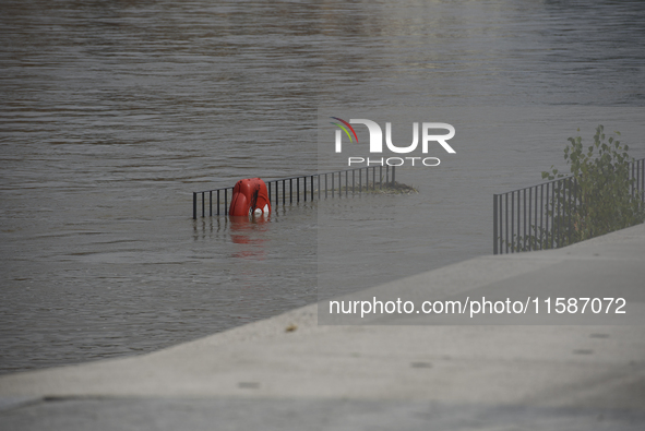 High waters in the Oder River in Wroclaw, Poland, on September 19, 2024. 