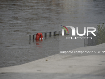 High waters in the Oder River in Wroclaw, Poland, on September 19, 2024. (