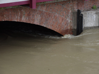 High waters in the Oder River are pictured in Wroclaw, Poland, on September 19, 2024. (