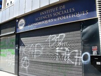 Several tags appear on the Institute of Social, Economic and Political Sciences, Marion Marechal's school, against the arrival of Marguerite...