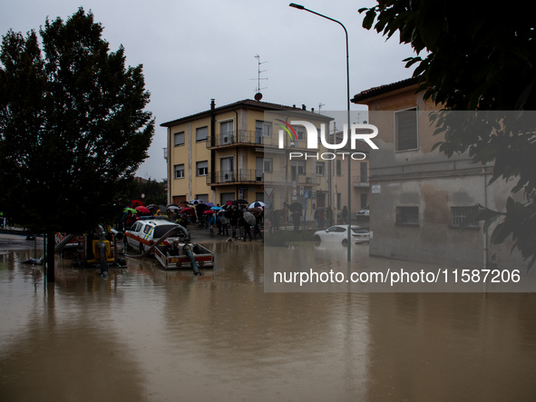 Neighborhoods flood for the third time in less than a year and a half in Faenza, Emilia-Romagna, on September 19, 2024. 