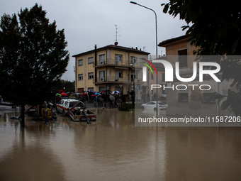 Neighborhoods flood for the third time in less than a year and a half in Faenza, Emilia-Romagna, on September 19, 2024. (