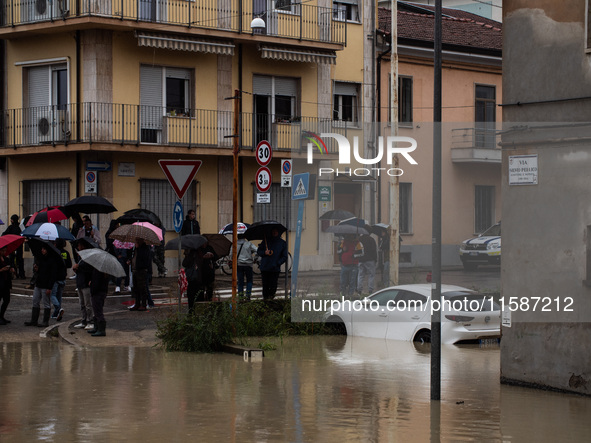 Neighborhoods flood for the third time in less than a year and a half in Faenza, Emilia-Romagna, on September 19, 2024. 