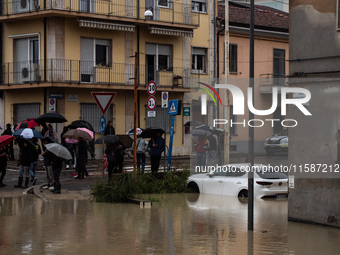 Neighborhoods flood for the third time in less than a year and a half in Faenza, Emilia-Romagna, on September 19, 2024. (