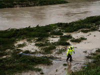 Civil protection operates along the Lamone River during the flood in Faenza, Emilia-Romagna, on September 19, 2024. (