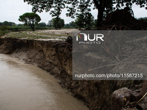 Damage from the flooding of the Marzeno River in the municipality of Brisighella, in the province of Ravenna, Emilia-Romagna, on September 1...