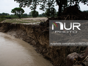 Damage from the flooding of the Marzeno River in the municipality of Brisighella, in the province of Ravenna, Emilia-Romagna, on September 1...