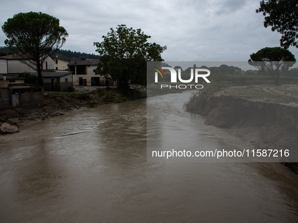 Damage from the flooding of the Marzeno River in the municipality of Brisighella, in the province of Ravenna, Emilia-Romagna, on September 1...