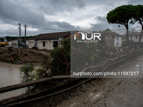 Damage from the flooding of the Marzeno River in the municipality of Brisighella, in the province of Ravenna, Emilia-Romagna, on September 1...