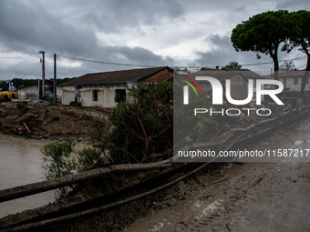 Damage from the flooding of the Marzeno River in the municipality of Brisighella, in the province of Ravenna, Emilia-Romagna, on September 1...