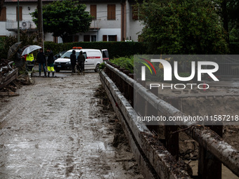 Damage from the flooding of the Marzeno River in the municipality of Brisighella, in the province of Ravenna, Emilia-Romagna, on September 1...