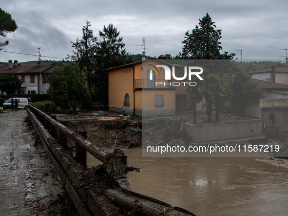 Damage from the flooding of the Marzeno River in the municipality of Brisighella, in the province of Ravenna, Emilia-Romagna, on September 1...