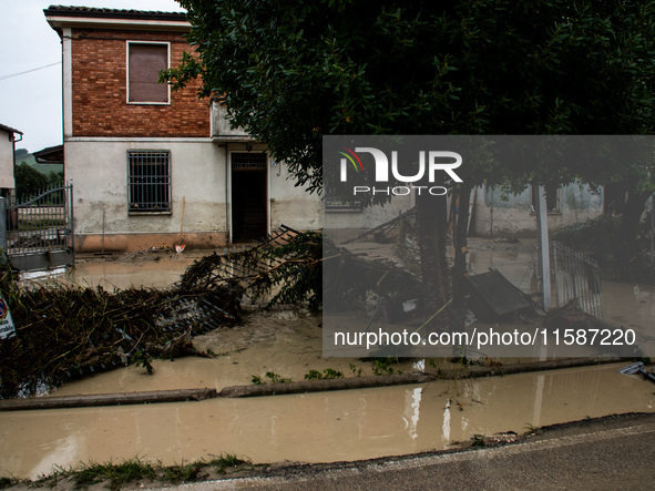 Damage from the flooding of the Marzeno River in the municipality of Brisighella, in the province of Ravenna, Emilia-Romagna, on September 1...