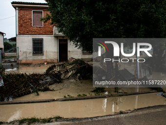 Damage from the flooding of the Marzeno River in the municipality of Brisighella, in the province of Ravenna, Emilia-Romagna, on September 1...