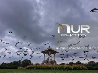 Dark clouds hover over Statue Circle during the monsoon season in Jaipur, Rajasthan, India, on September 19, 2024. (